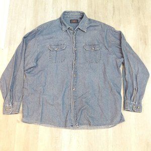 Wrangler Denim Western Shirt Men 2XL LS Blue Pockets Outdoors Cowboy Trucker